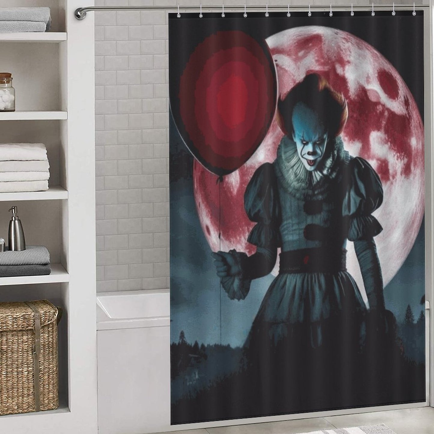 Creepy Horror Bathroom Decor | Scary Clown Shower Curtain | Haunted House Halloween Bathroom
