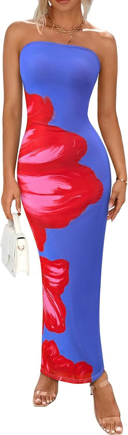 Women's Slim-Fit Floral Print Dress with Bold Contrast Colors – Elegant & Eye-Catching