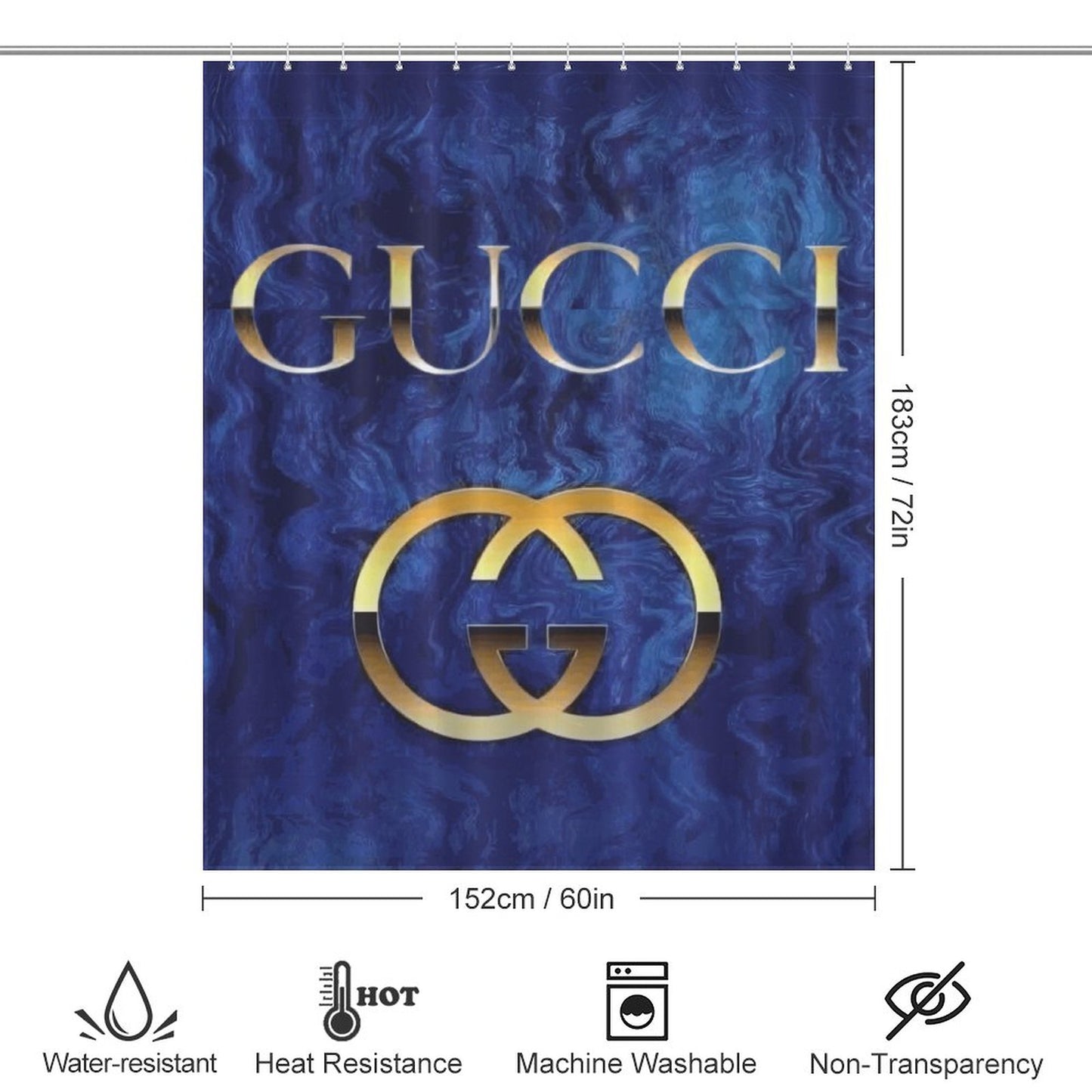 Luxury Blue & Gold Shower Curtain – Elegant Bathroom Decor