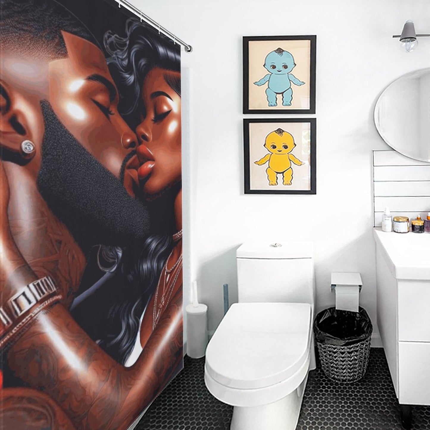 Melanin Romance Shower Curtain - Affectionate Black Love Couple Decor | Transform Your Bathroom into a Romantic Oasis