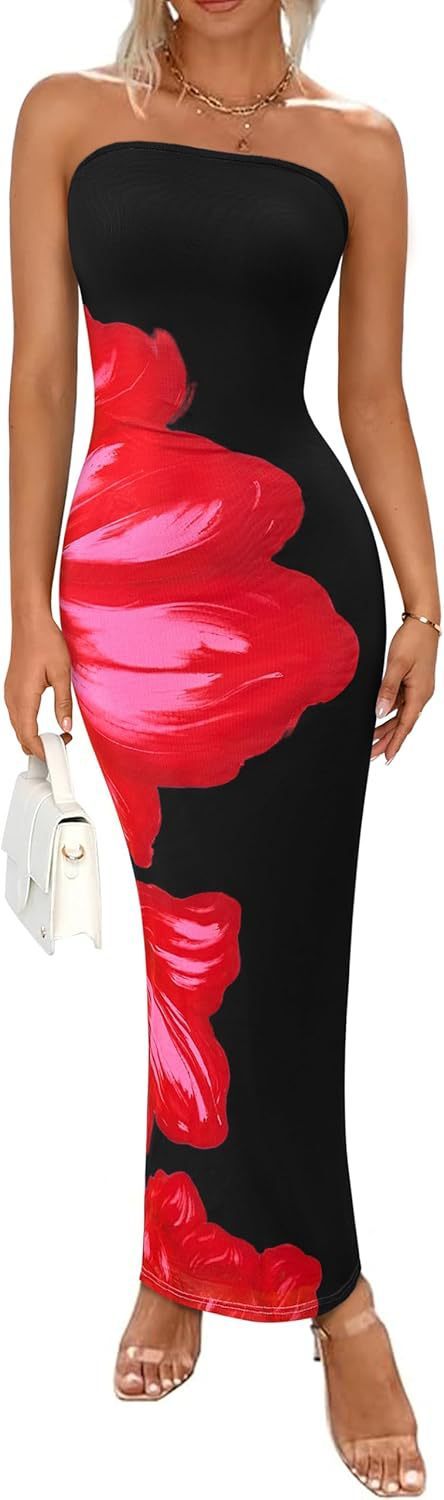 Women's Slim-Fit Floral Print Dress with Bold Contrast Colors – Elegant & Eye-Catching