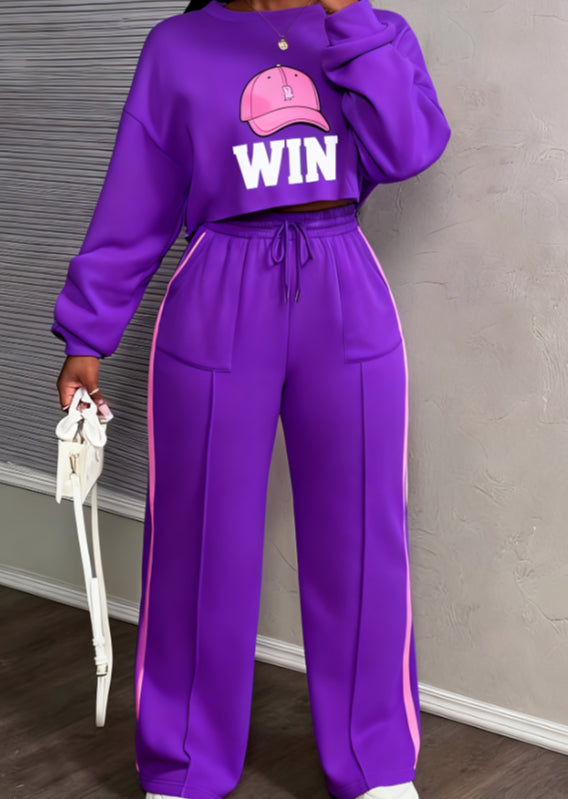 Casual Cropped Sweatshirt & Wide-Leg Pants Set | Two-Piece Lounge Set for Women | Cozy Streetwear Outfit | Matching Sweatsuit Set | Fall & Winter Loungewear