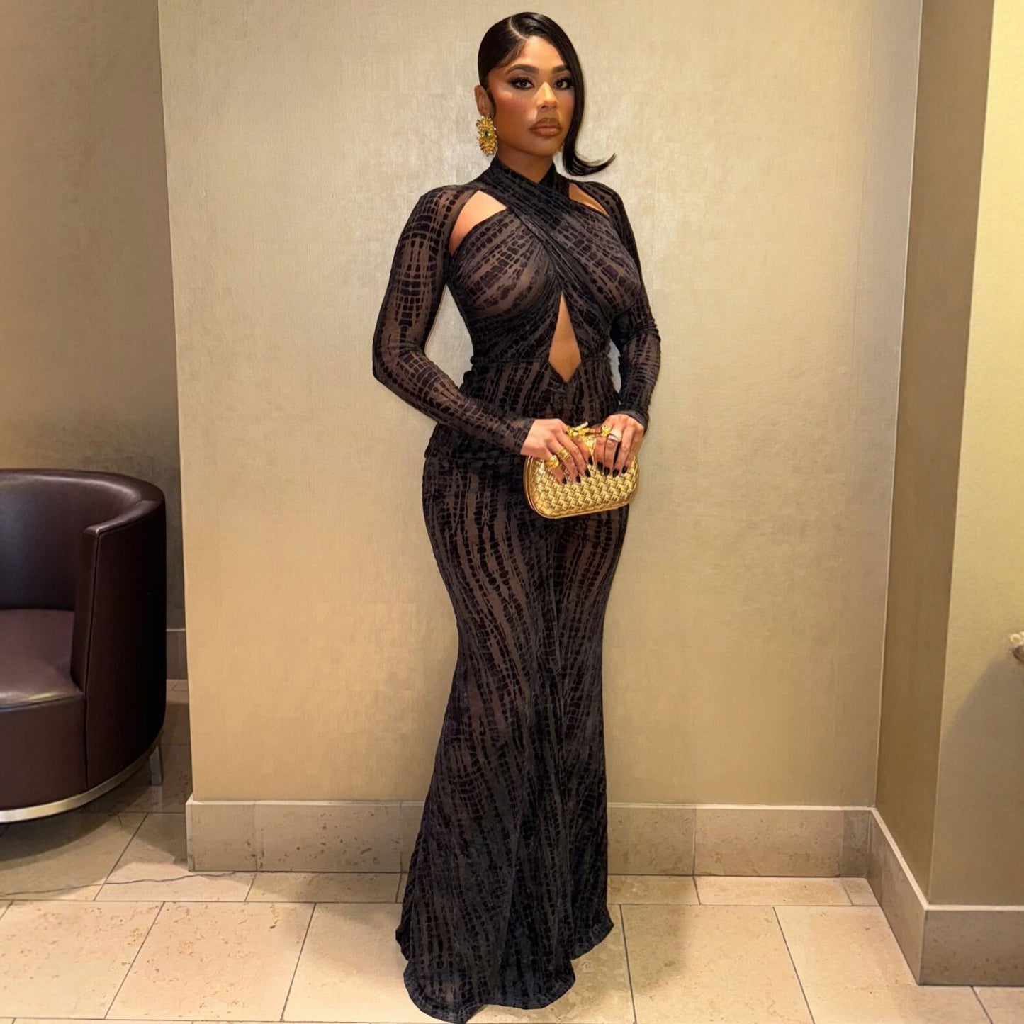 Solid Color Slim Fit Crossover Neck Maxi Dress | Sexy Evening Gown | Elegant Bodycon Formal Dress | Date Night Glam Dress | Women’s Party & Wedding Guest Dress