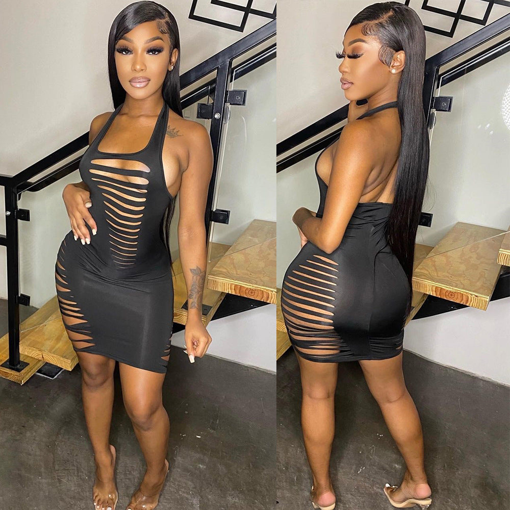 Women’s Sexy Halter Cut-Out Dress – Backless Bodycon Mini Dress, Summer Party Clubwear, High Waist Slim Fit Night Out Outfit