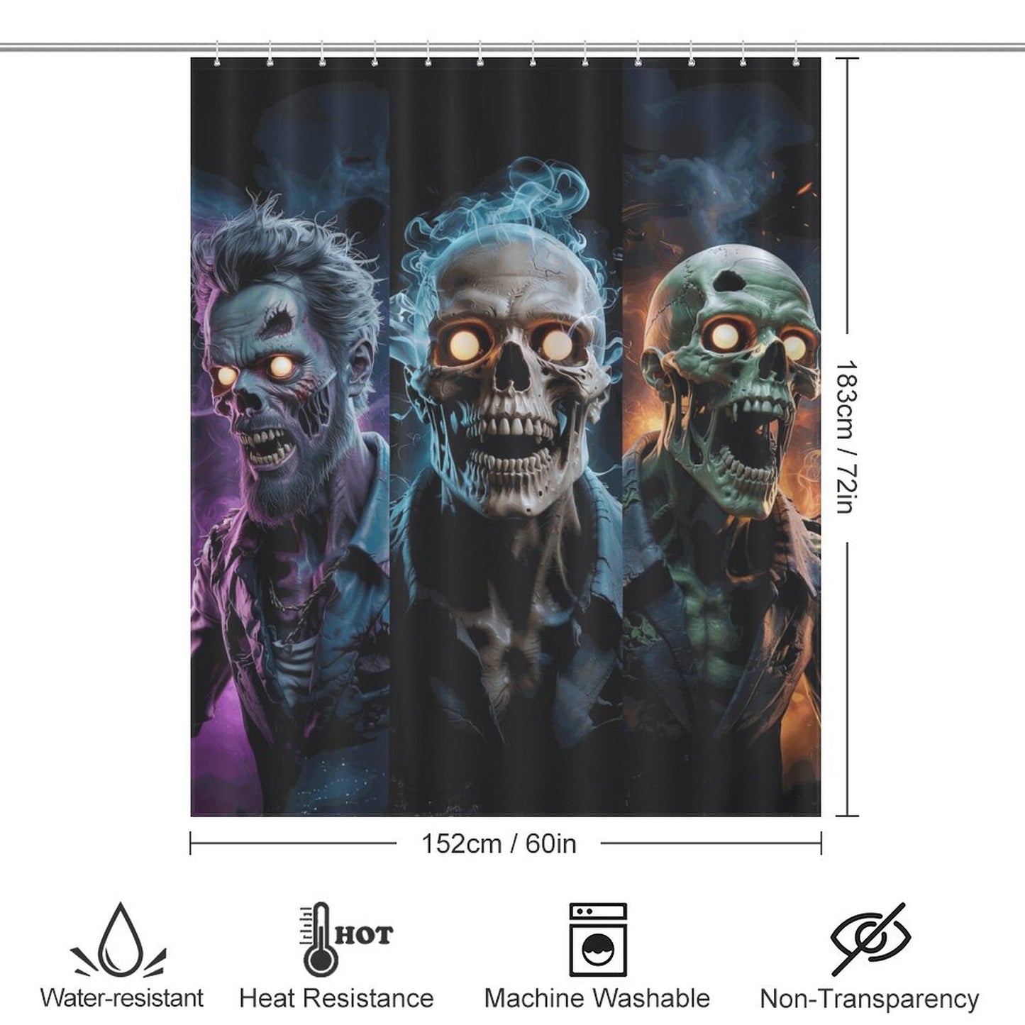 Scary Zombie Skull / Halloween Gothic Creepy Bath Curtain