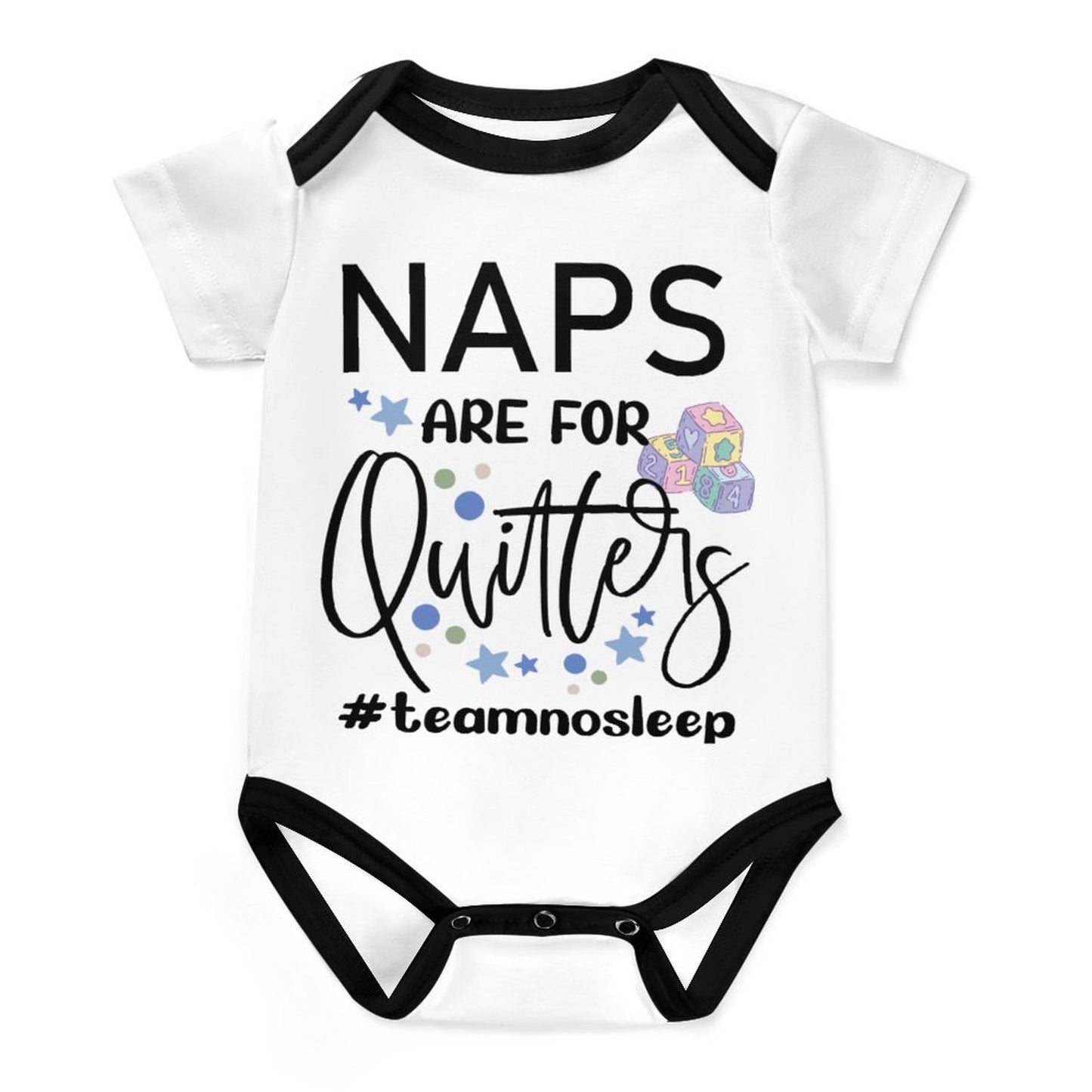Funny Baby Onesie – “Naps Are For Quitters” Front & “Yeah, I Quit” Back | Team No Sleep Bodysuit | Baby Shower Gift | Newborn Humor Outfit