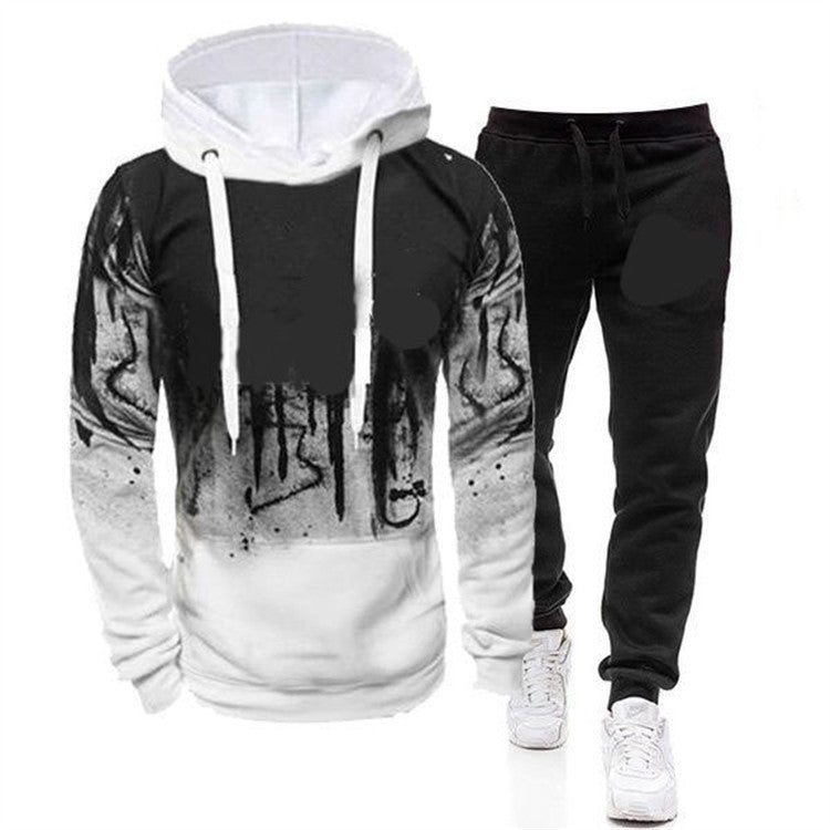 Men's Ink Print Fashion Trend Sweater and Jogger Two-Piece Set - Bold Street Style Look