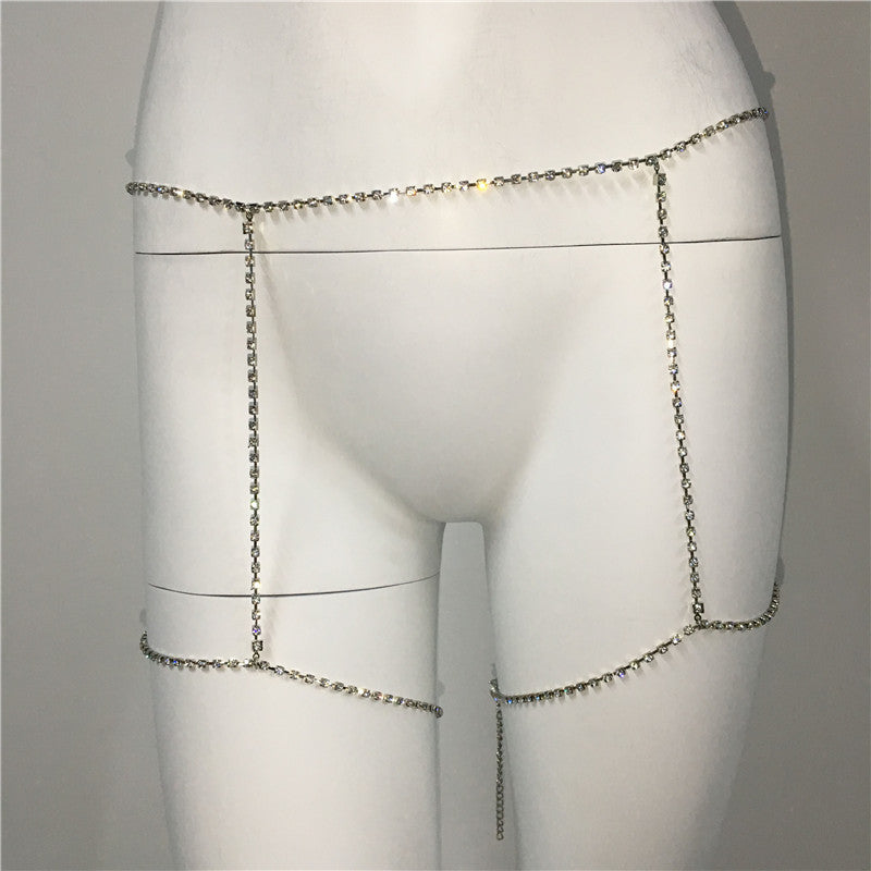 Rhinestone Waist & Abdomen Body Chain with Leg Chain – Sparkly Crystal Belly Chain Jewelry for Women, Sexy Festival & Clubwear Accessory
