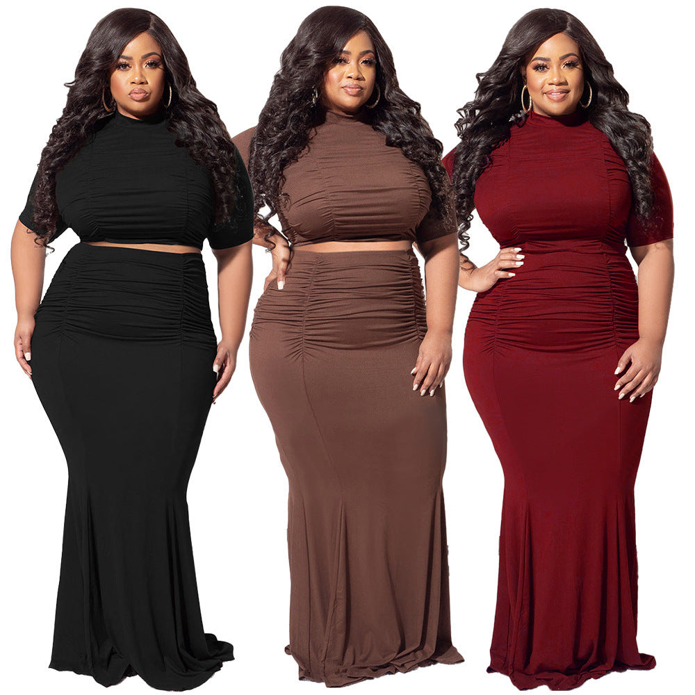 Chic Midriff Two-Piece Outfit for Plus Size Women | Trendy Crop Top & High-Waist Set | Casual Lounge Matching Set for Curvy Queens