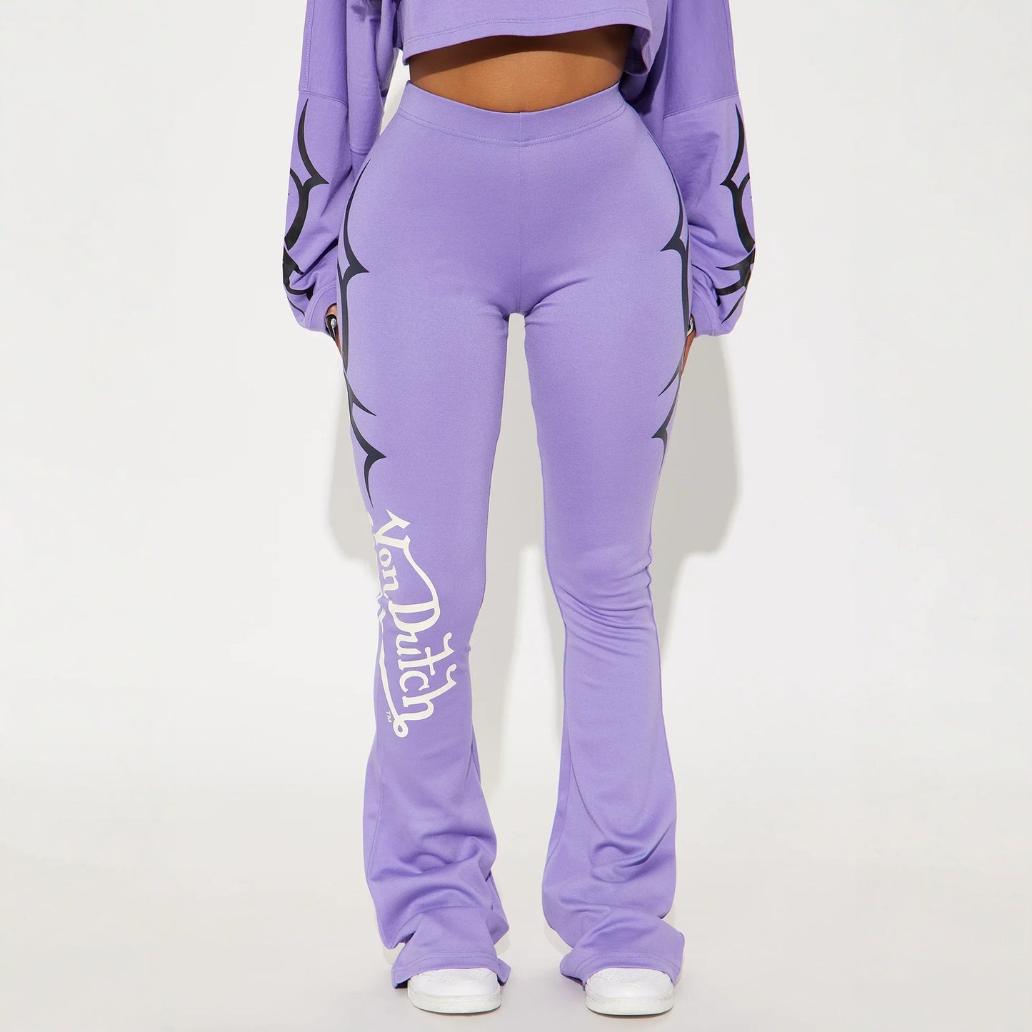 Women’s Casual 2-Piece Set – Solid Color Letter Print Cropped Top & High-Waist Pants | Trendy Streetwear Lounge Set for Everyday Style