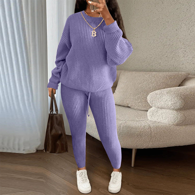 Winter Ribbed Knit Sweater and Pants Set | Women’s Loose Pullover Top & Drawstring Trouser Lounge Set