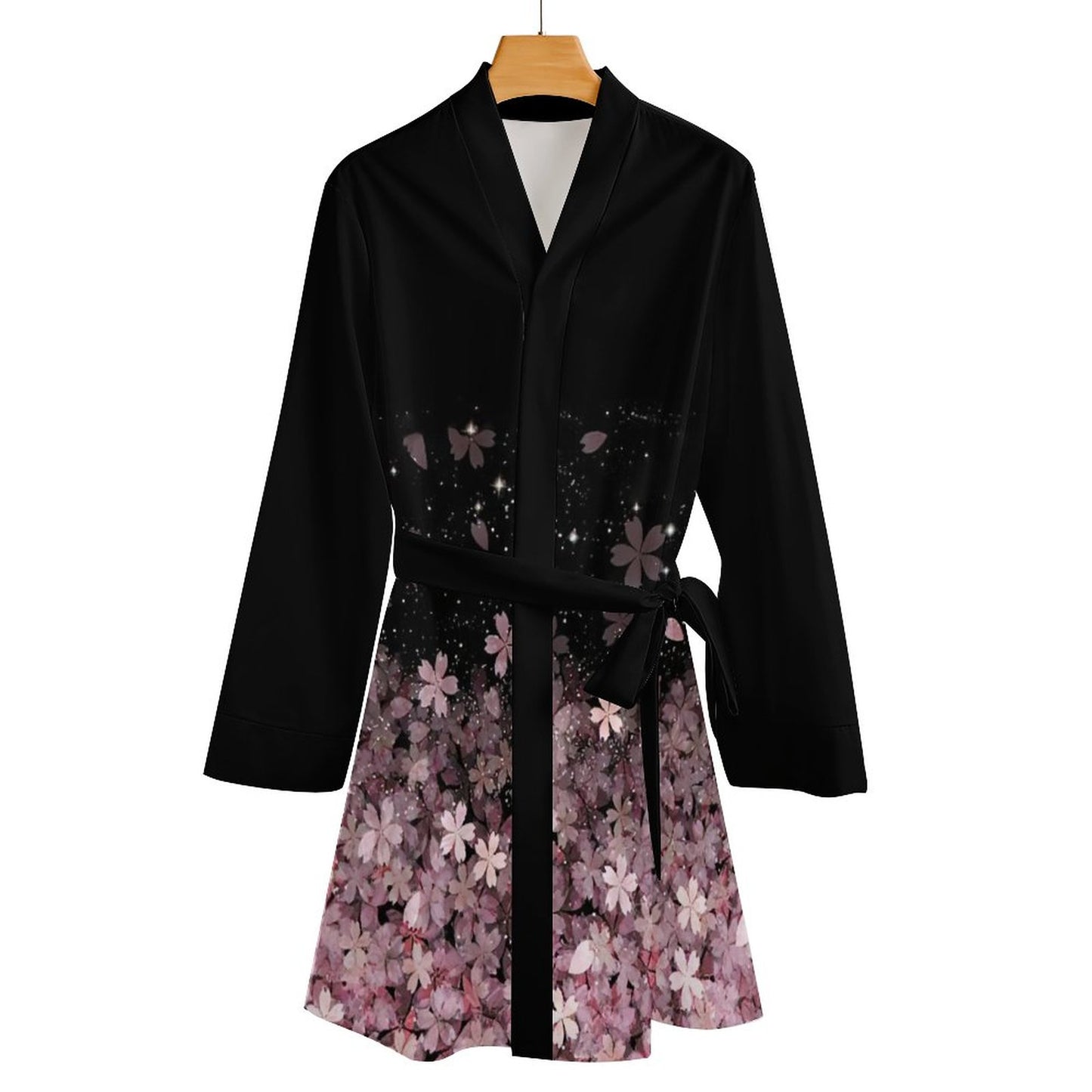 Elegant Long Sleeve Black Nightdress with Purple Floral Design - Soft and Stylish Sleepwear