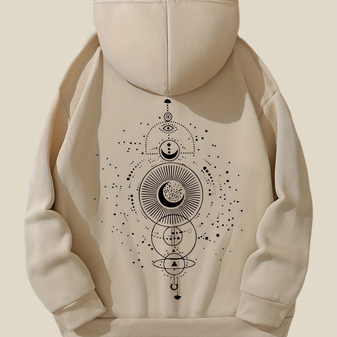 Moon Print Casual Hooded Sweatshirt - Cozy Celestial Style