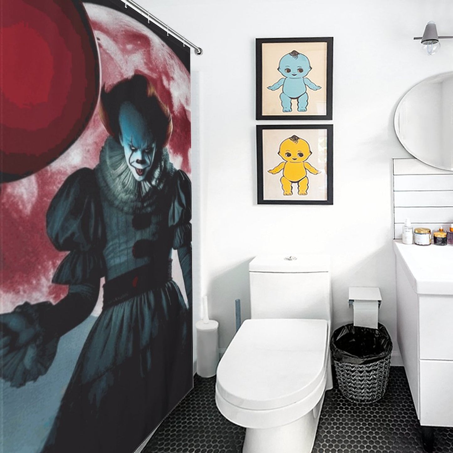 Creepy Horror Bathroom Decor | Scary Clown Shower Curtain | Haunted House Halloween Bathroom