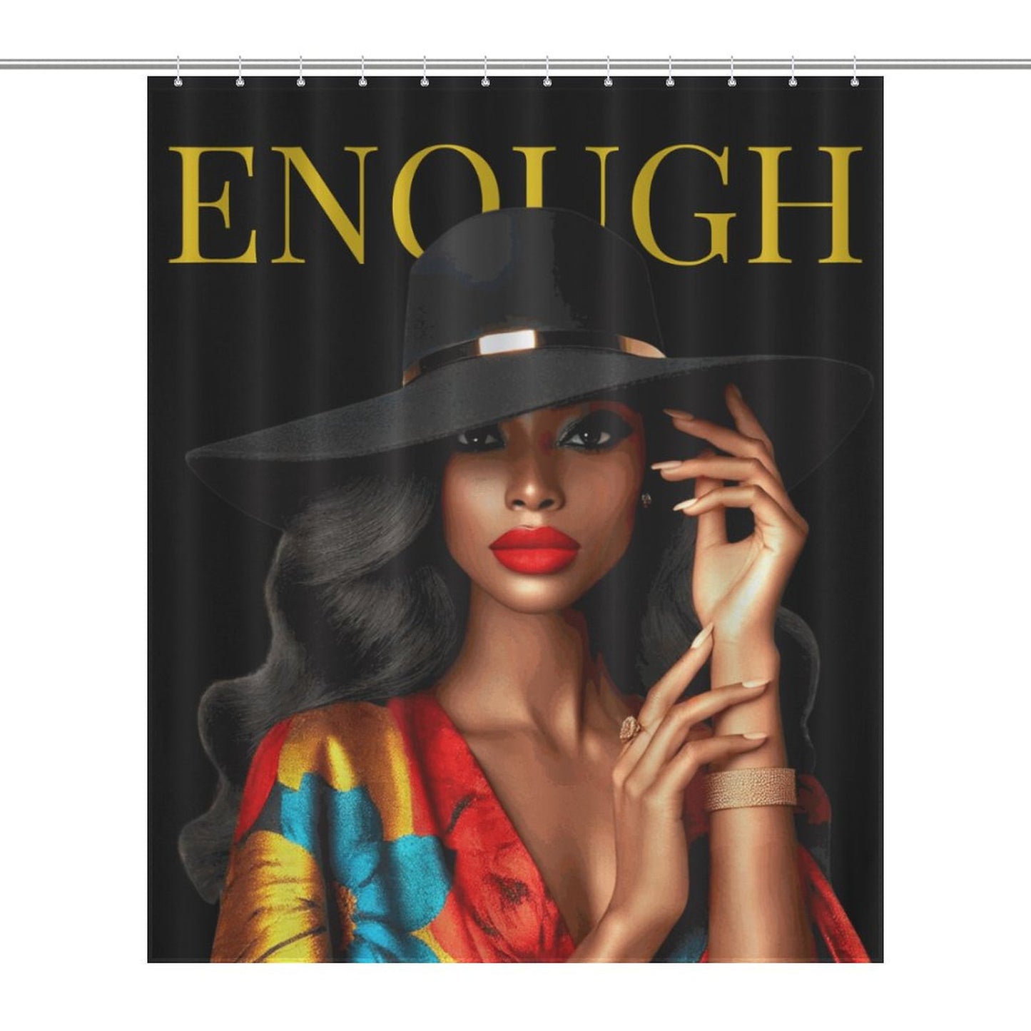 ENOUGH – Bold & Elegant Black Woman Shower Curtain
