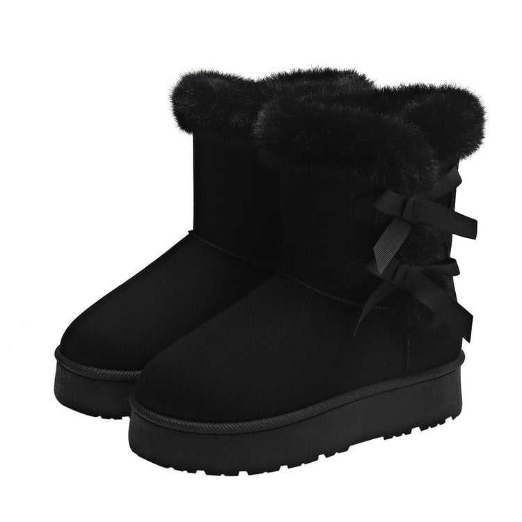 Women’s Bow Retro Ankle Boots | Fleece Lined Winter Boots | Thick Sole Birkenstock-Style Boots | Cozy Warm Snow Boots for Women | Cute Bow Winter Booties