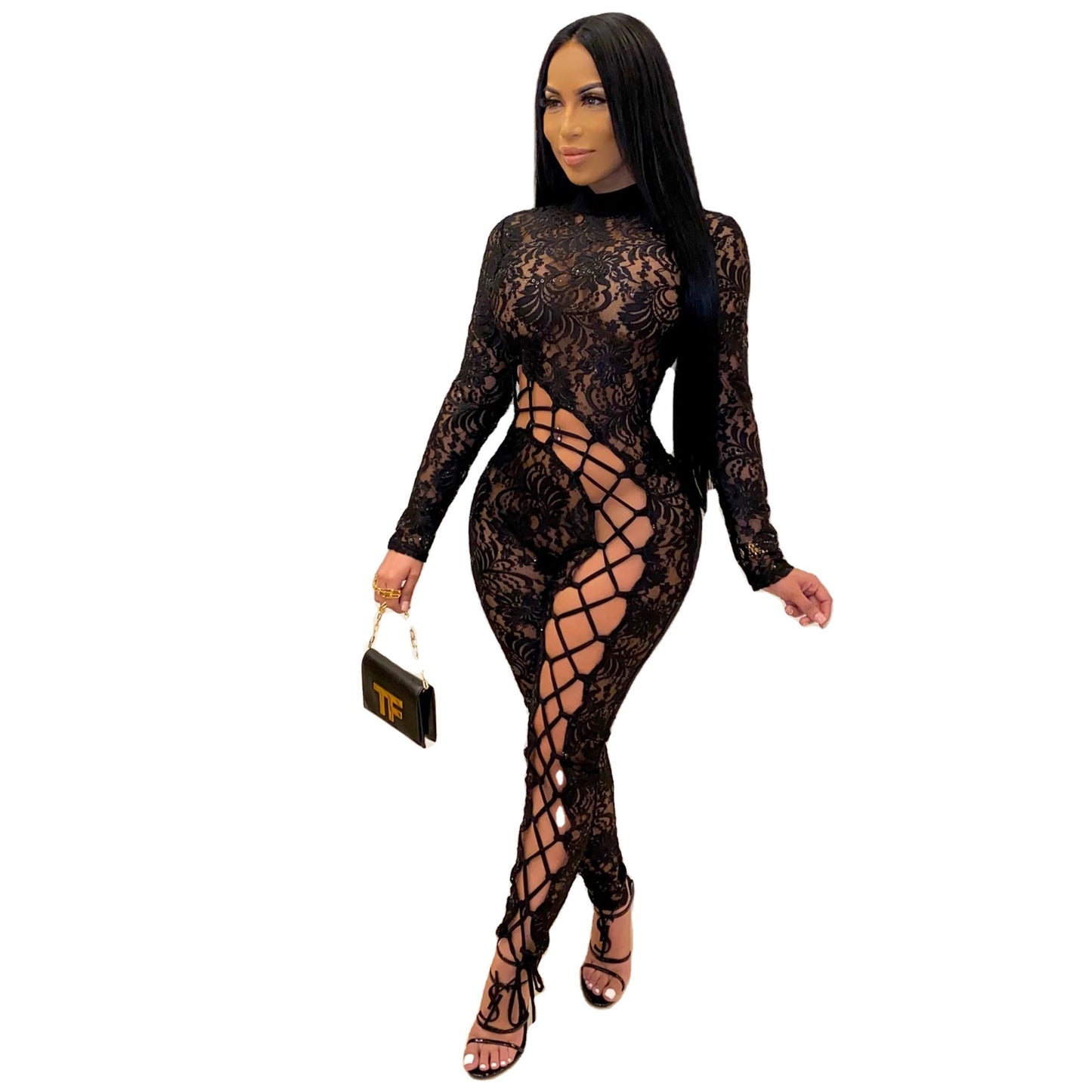 Skinny Lace Stitching Sexy Jumpsuit – Elegant & Alluring Women's Fashion Outfit