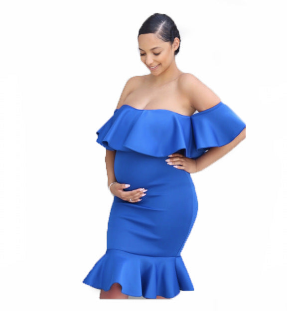 Elegant Maternity Ruffle Dress for Women – Stretchy Elastic Waist Pregnancy Dress | Comfortable Flowy Baby Shower, Casual & Photoshoot Outfit