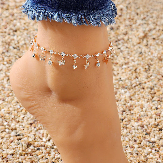 Butterfly Tassel Anklet Colorful Oil Necklace Flowers Leaves
