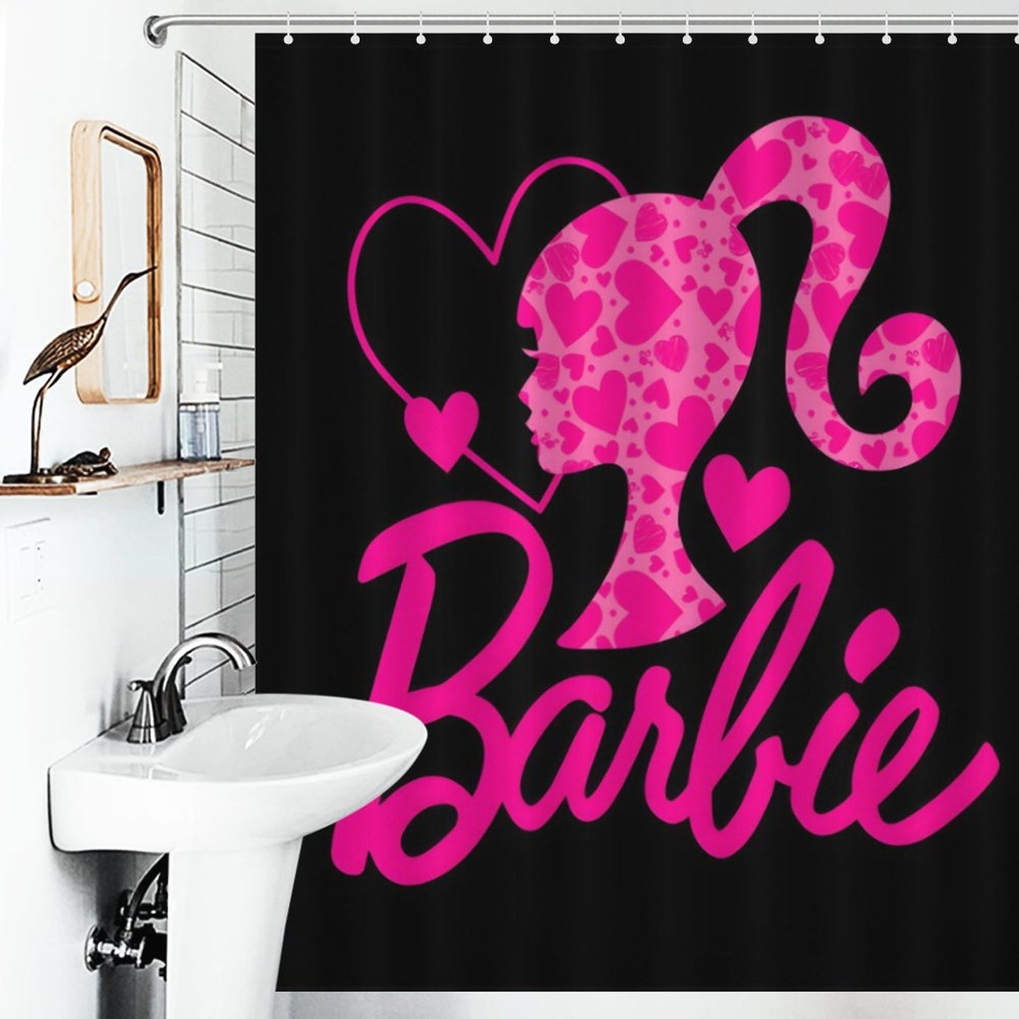 Pink and Black Melanin Doll House Barbie Collection Shower Curtain