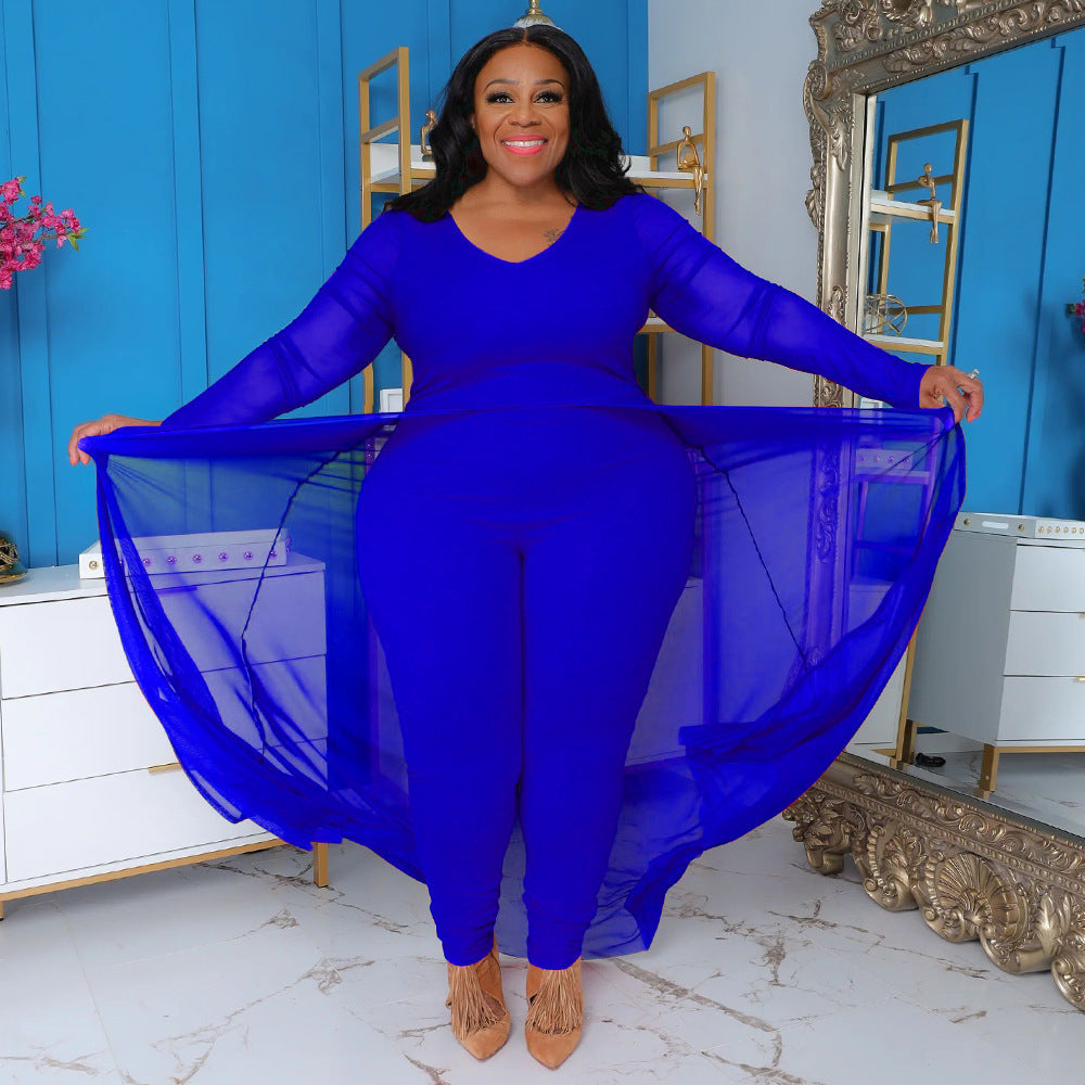 Women’s Long Sleeve Stretch Jumpsuit with Pockets – Casual Chic One-Piece Romper | Stylish Bodycon Stitching Jumpsuit for Fall & Winter Outfits