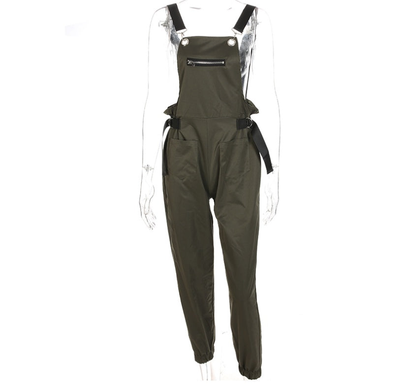 Women's Camel Overall Jogger – Chic Streetwear Jumpsuit with Pockets | Casual One-Piece Outfit for All Seasons