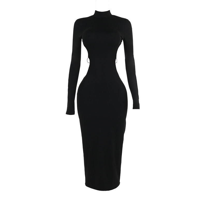 Women’s Slim-Fit Backless Butterfly Turtleneck Dress – Elegant Bodycon Party Look