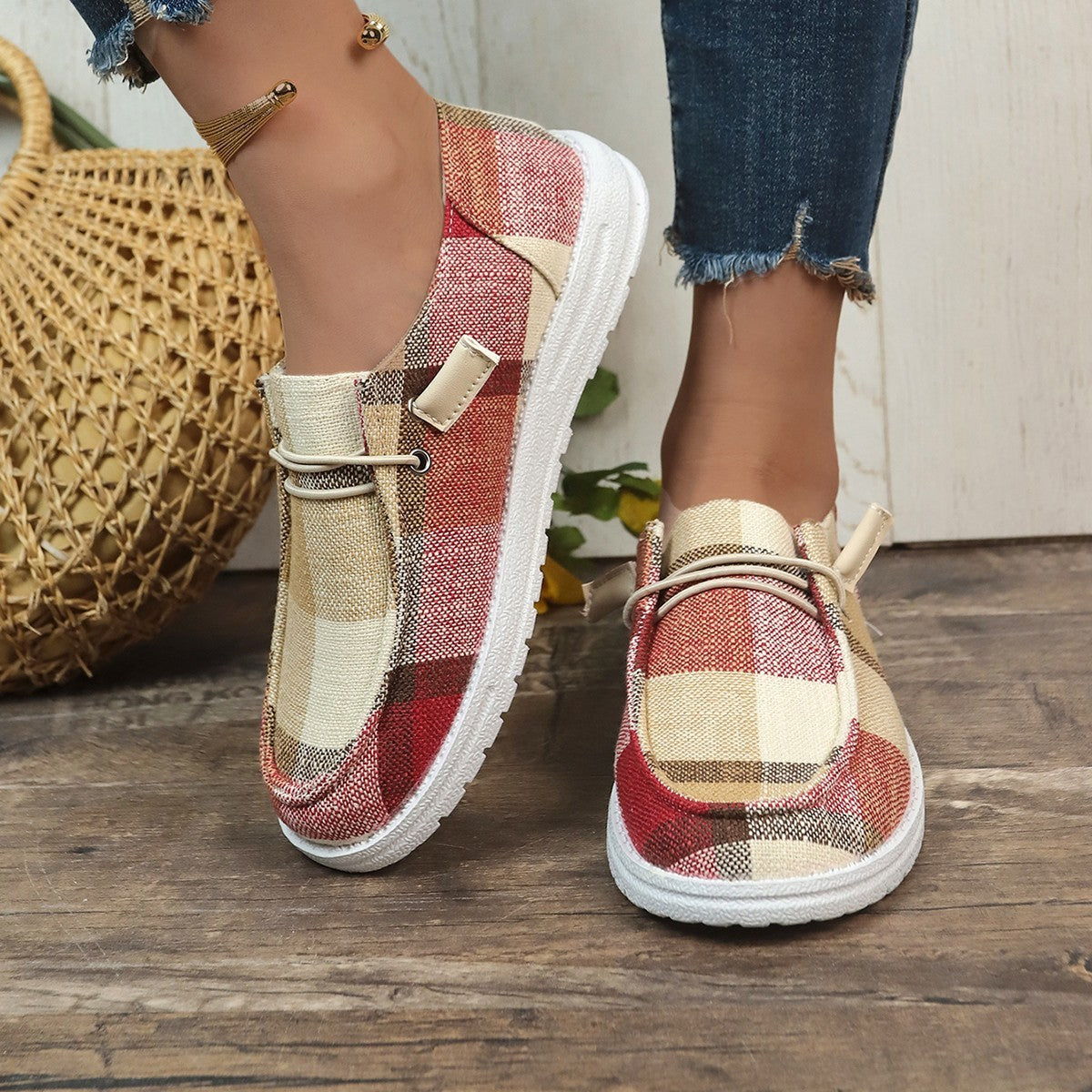 New Plaid Canvas Comfortable Flat Shoe | Stylish & Cozy Flats for Everyday Wear