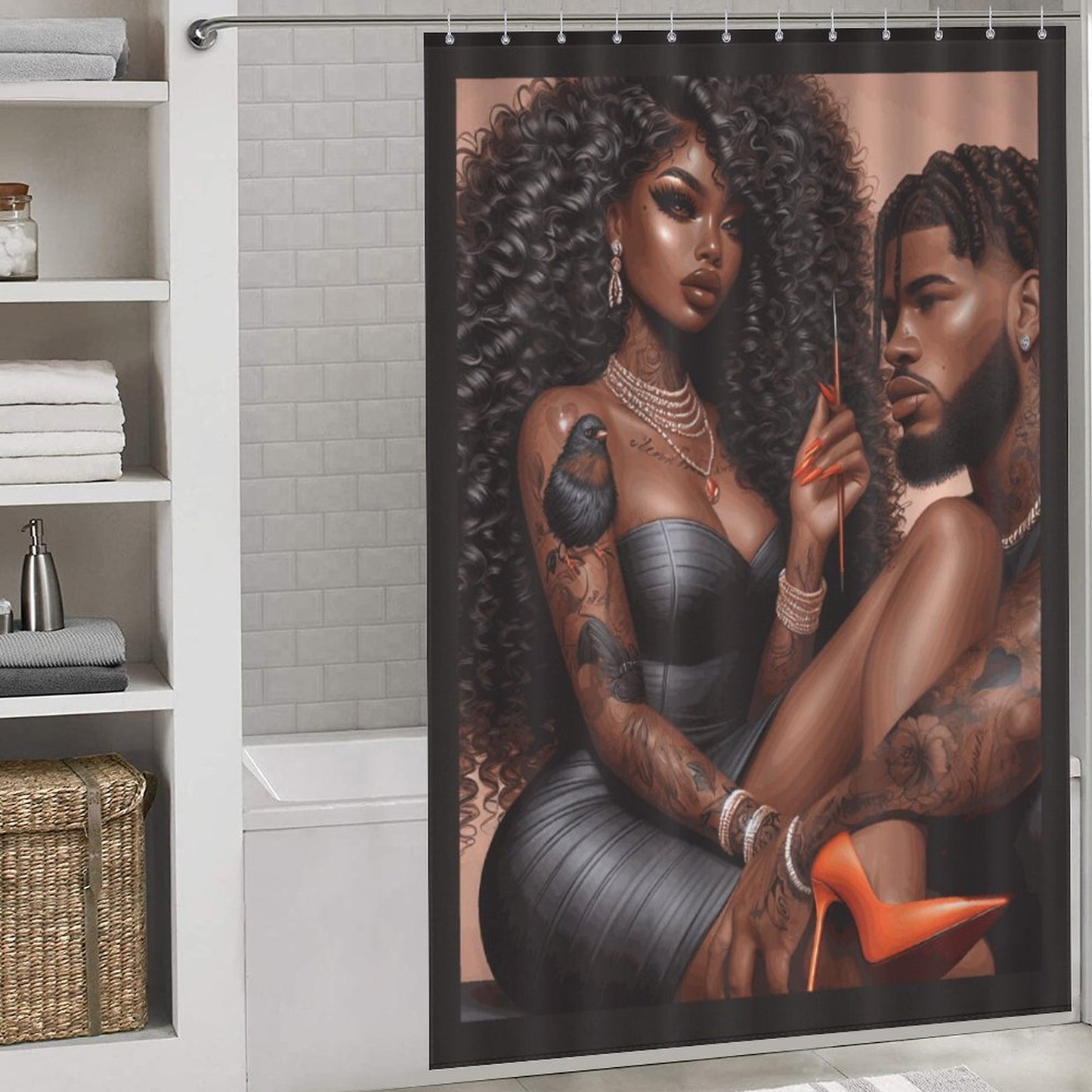 Melanin Love Shower Curtain / Black Love / Master Bathroom/ Guest Bathroom 66x72Inch (168x183cm)