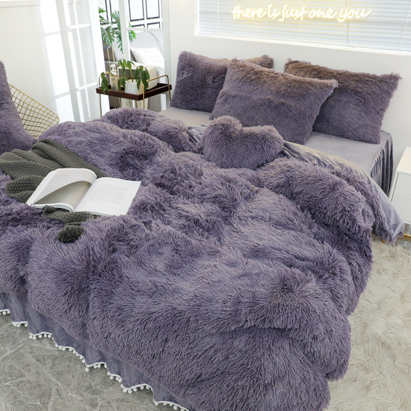 Luxury 4-Piece Mink Bedding Set – Ultra Soft Plush Bedspread with Pillow Shams & Fitted Sheet | Cozy Faux Mink Comforter Set bed set