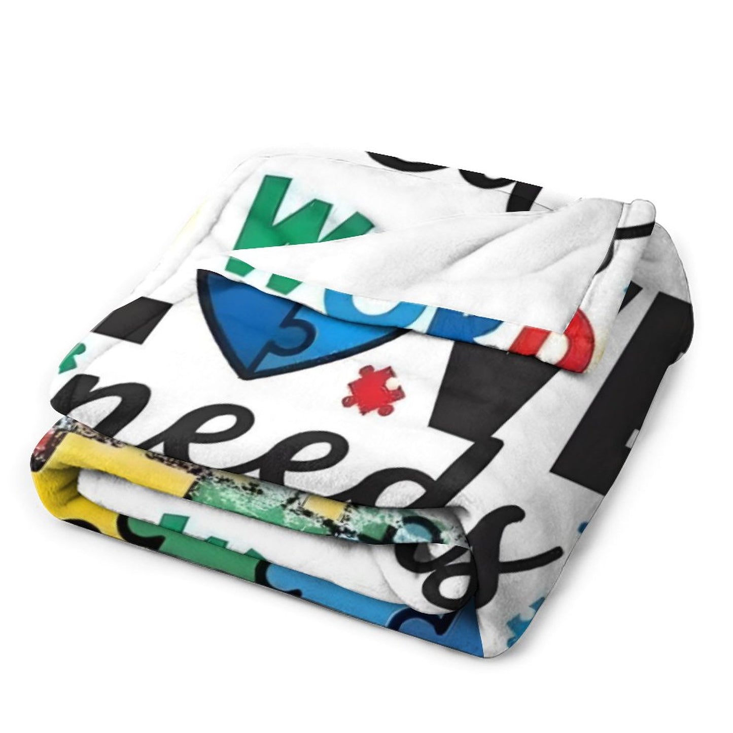 Autism Awareness Love Needs No Words Flannel Blanket – 280GSM Ultra Soft Throw | Puzzle Piece Design | Cozy Gift for Autism Support | 50"x60"