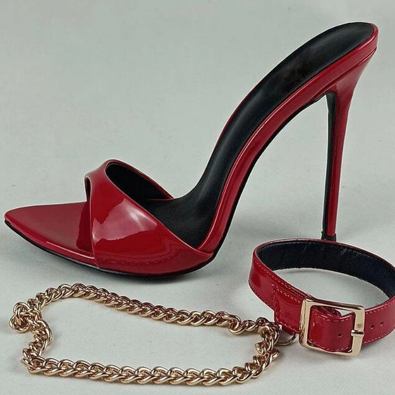 Pointed Toe Open Toe Roman Chain Stiletto Heels for Women – Elegant Statement Sandals