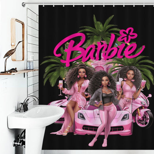 Melanin Barbie Shower Curtain – Black Girl Magic Bathroom Decor, Afrocentric Home Style, Melanin Queen Bathroom Set