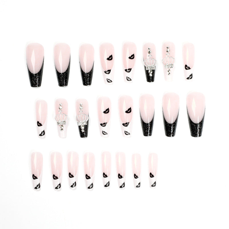 Long Ballet Black And White Lip Print Nail Beauty Rhinestone Removable Patch