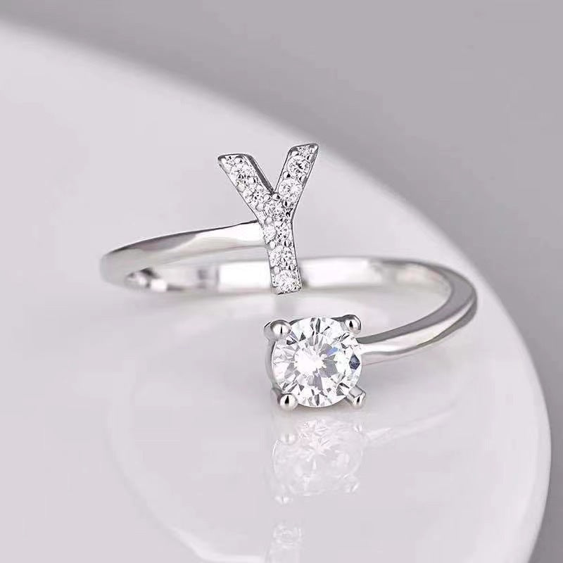 Women's Adjustable Zircon Letters Ring