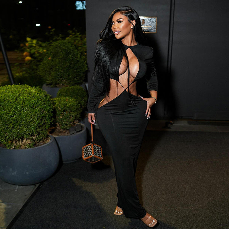 Women’s Hollowed-Out Sheath Long Dress | Sexy Elegant Bodycon Maxi Dress for Evening, Party & Special Occasions