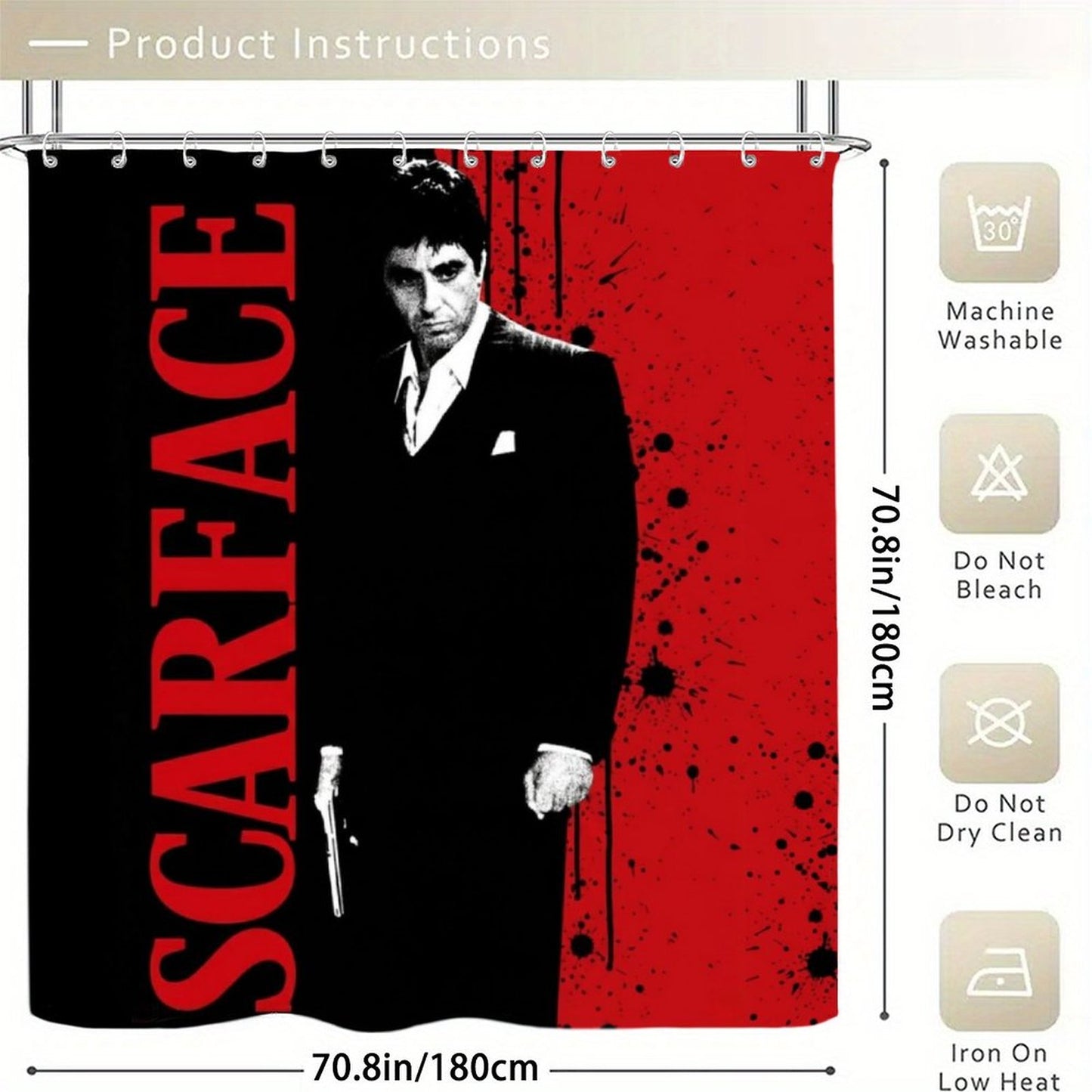 Scarface Black and Red Shower Curtain | Tony Montana Inspired Bathroom Decor | Mafia Movie Bathroom Set | Luxury Urban Home Decor