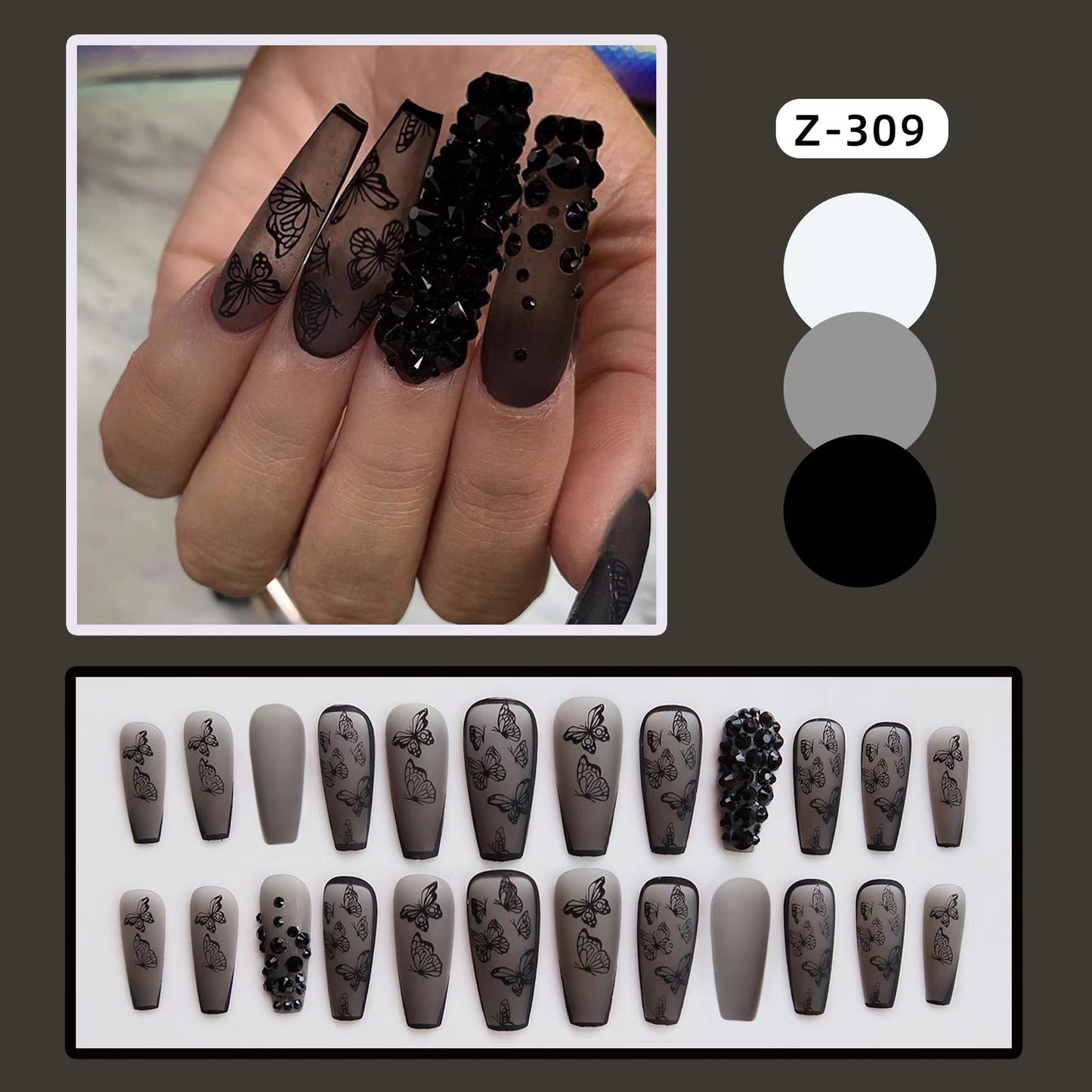 Phantom Dark Butterfly Fake Nails