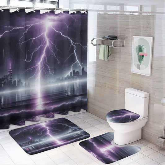 Thunder Storm Shower Curtain Set with 3 Rugs/ Guest Bathroom/ Master Bathroom