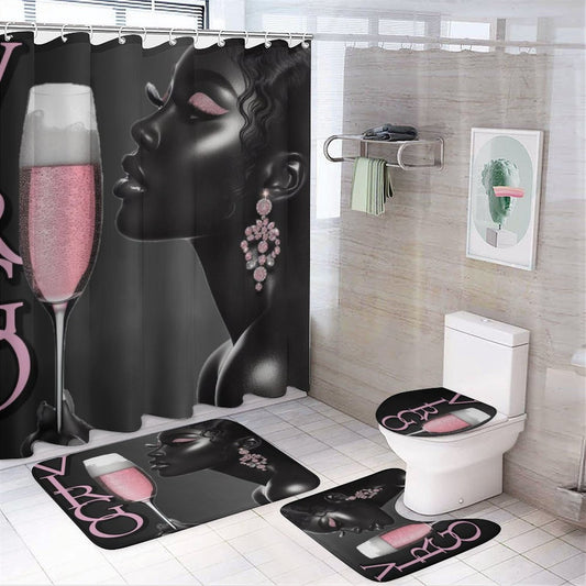 Pink & Black Melanin Virgo Shower Curtain Set with 3 Rugs – Bold Astrology Home Decor