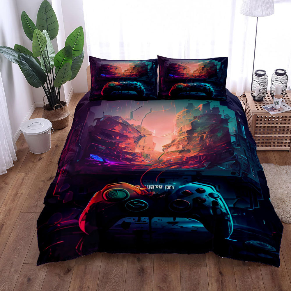 Gamer Bed 3-Piece Bedding Set – Gaming Theme Bed Sheet, Coverlet & Pillowcase – Ultimate Gamer Bedroom Decor