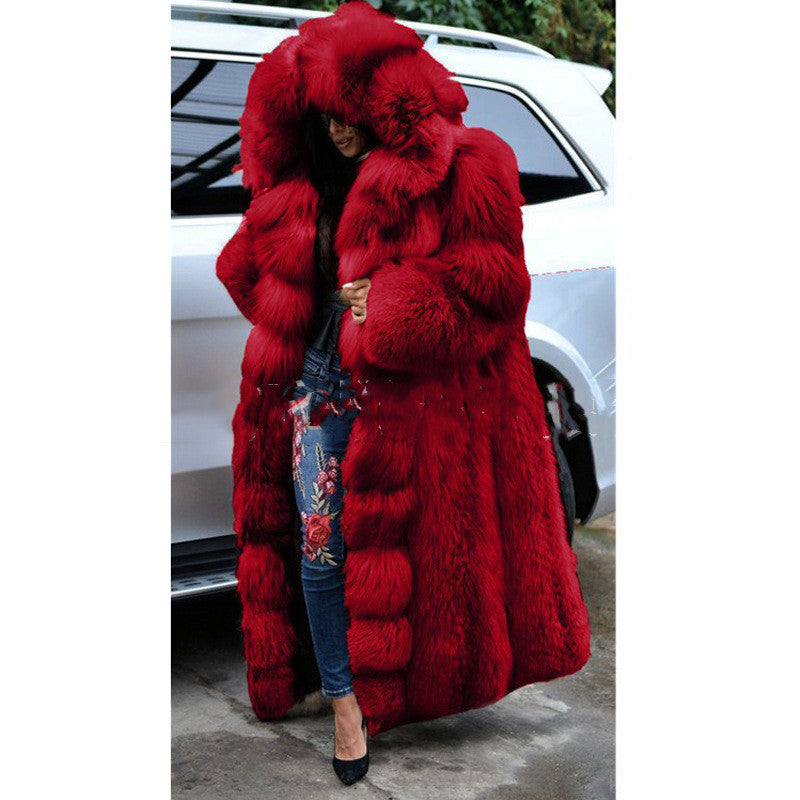 Luxurious Faux Fur Coat for Women – Long Hooded Winter Coat for Elegance & Warmth