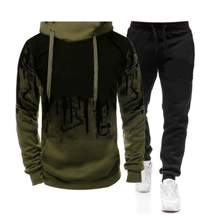 Men's Ink Print Fashion Trend Sweater and Jogger Two-Piece Set - Bold Street Style Look