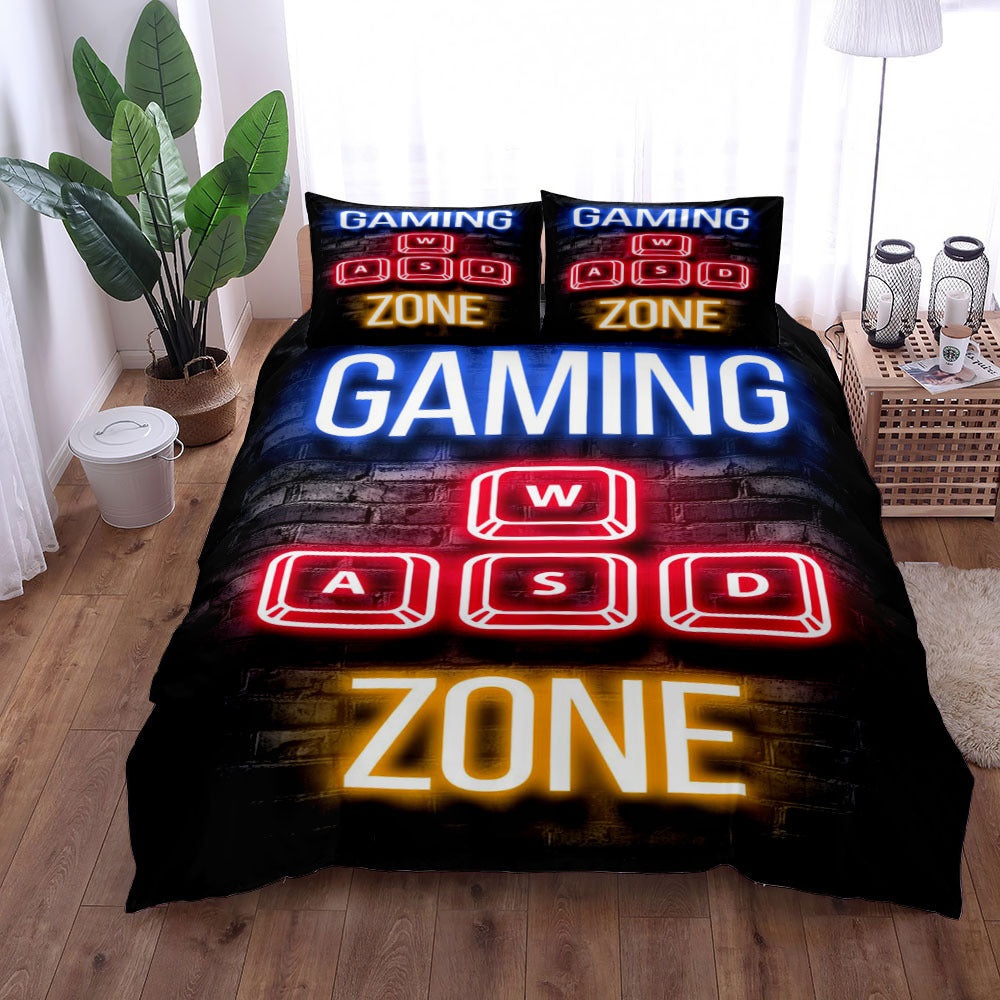 Gamer Bed 3-Piece Bedding Set – Gaming Theme Bed Sheet, Coverlet & Pillowcase – Ultimate Gamer Bedroom Decor