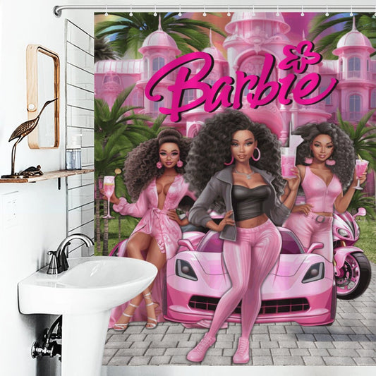 Melanin Barbie Shower Curtain – Black Girl Magic Bathroom Decor, Afrocentric Home Style, Melanin Queen Bathroom