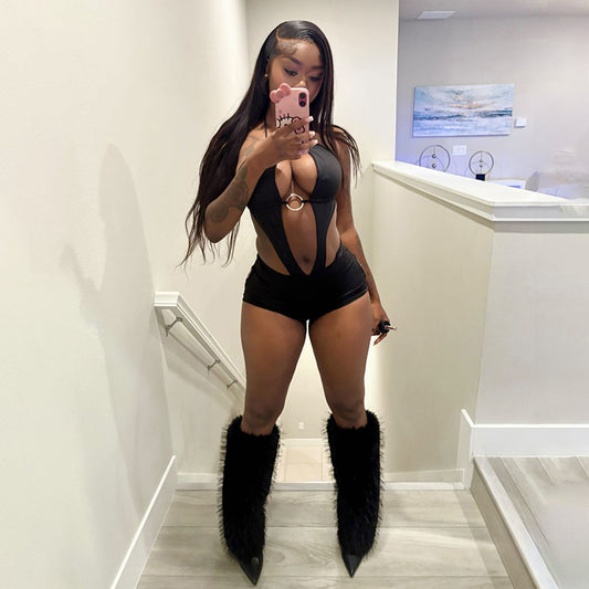 Women’s Sexy Hollow-Out Backless Halter Jumpsuit – Bodycon One-Piece Outfit, Clubwear, Summer Night Out Fashion