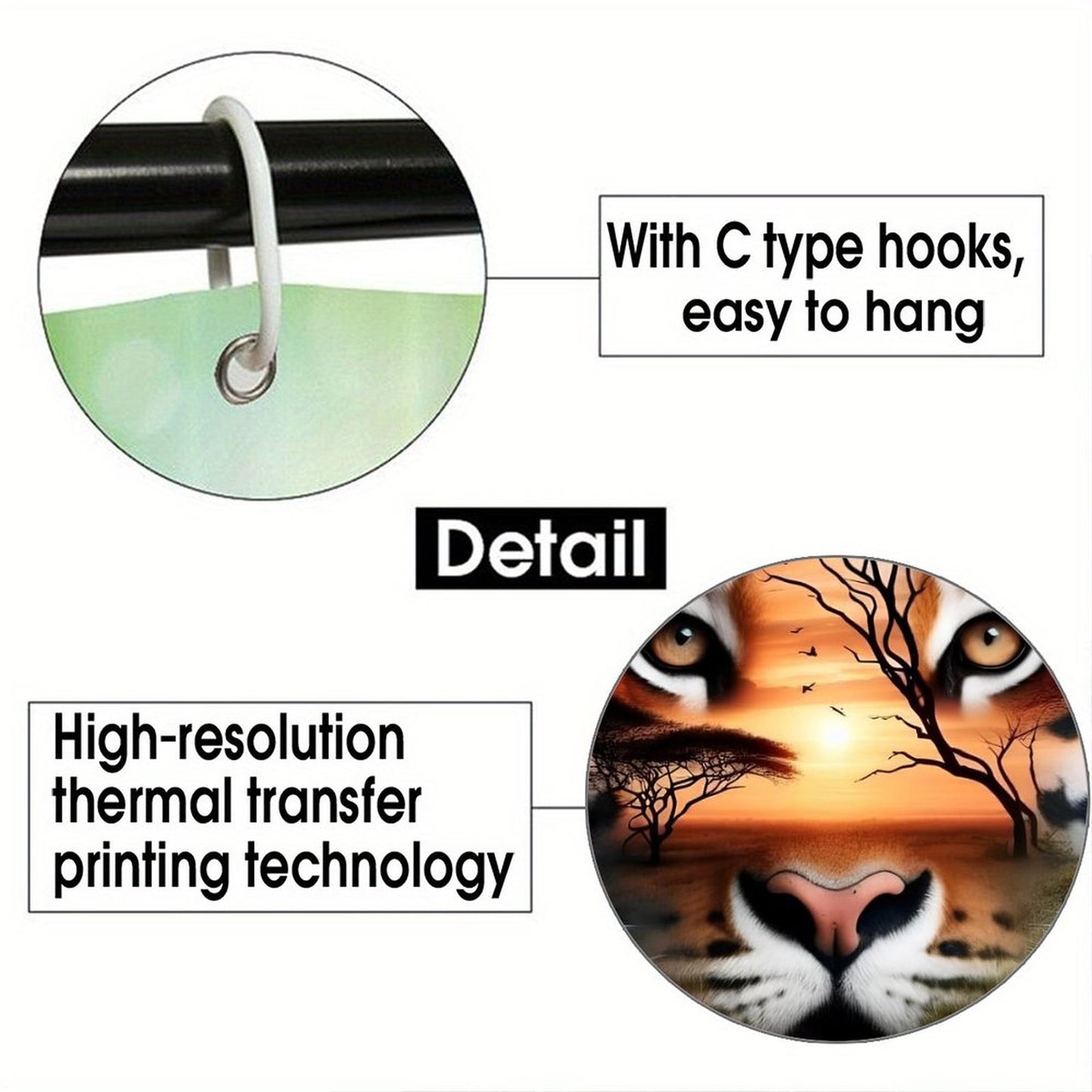 Mystical Tiger Sunset Shower Curtain, Masculine Wildlife Bathroom Decor, Safari Tiger Bath Curtain, Nature Animal Bathroom Set, Rustic Modern Bath Art