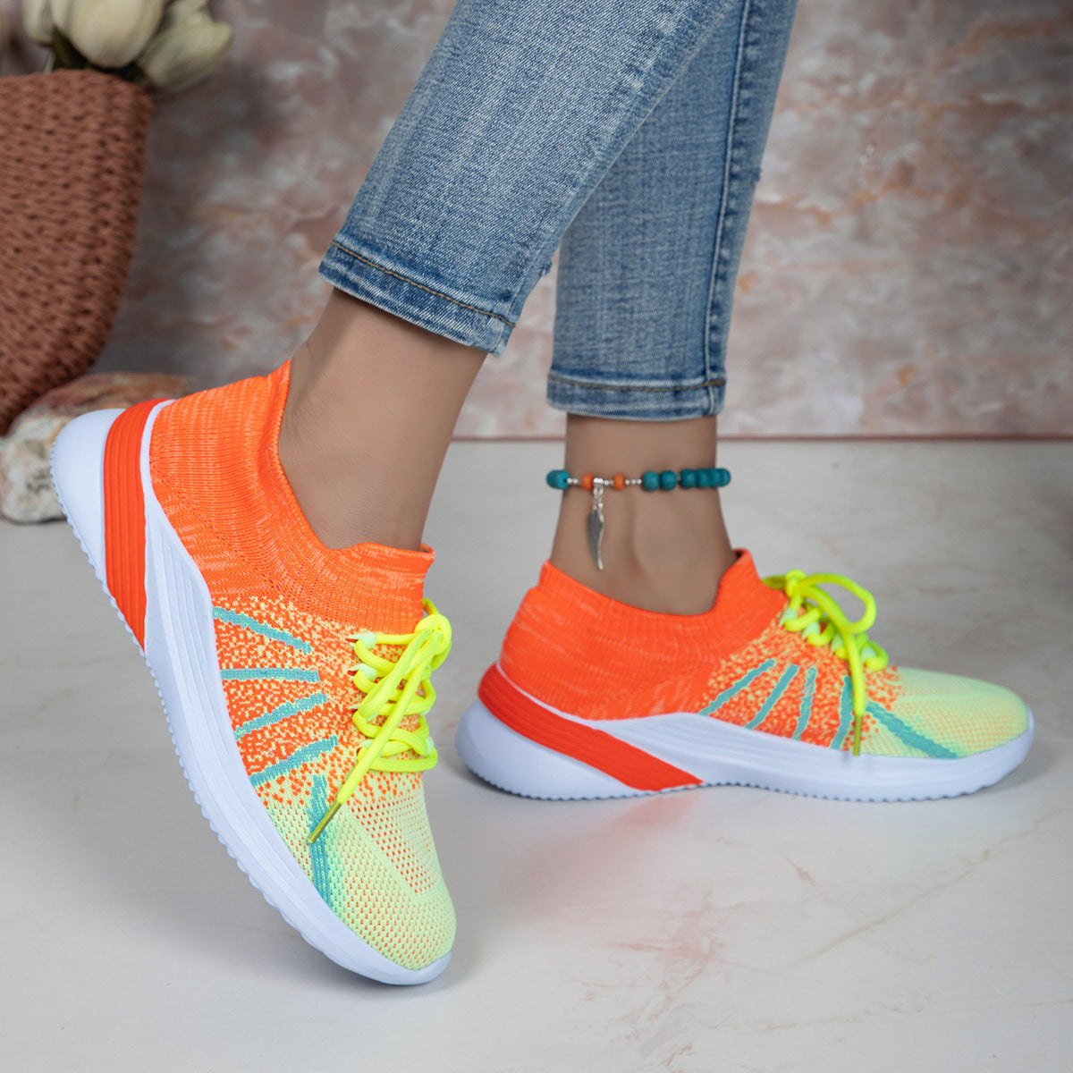 Women Color-matching Breathable Mesh Running Walking Casual Sneakers