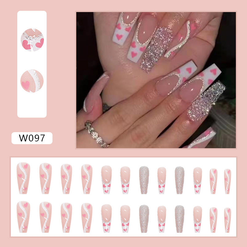 Pink & White Heart False Nails – Romantic & Chic Manicure