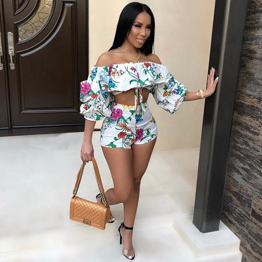 Women’s Sexy Floral Printed Two-Piece Set | Summer Crop Top & High-Waist Skirt | Trendy Vacation Outfit for Women